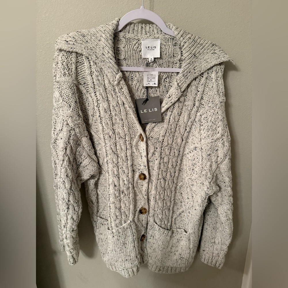 Le Lis Cream Cable Knit Cardigan